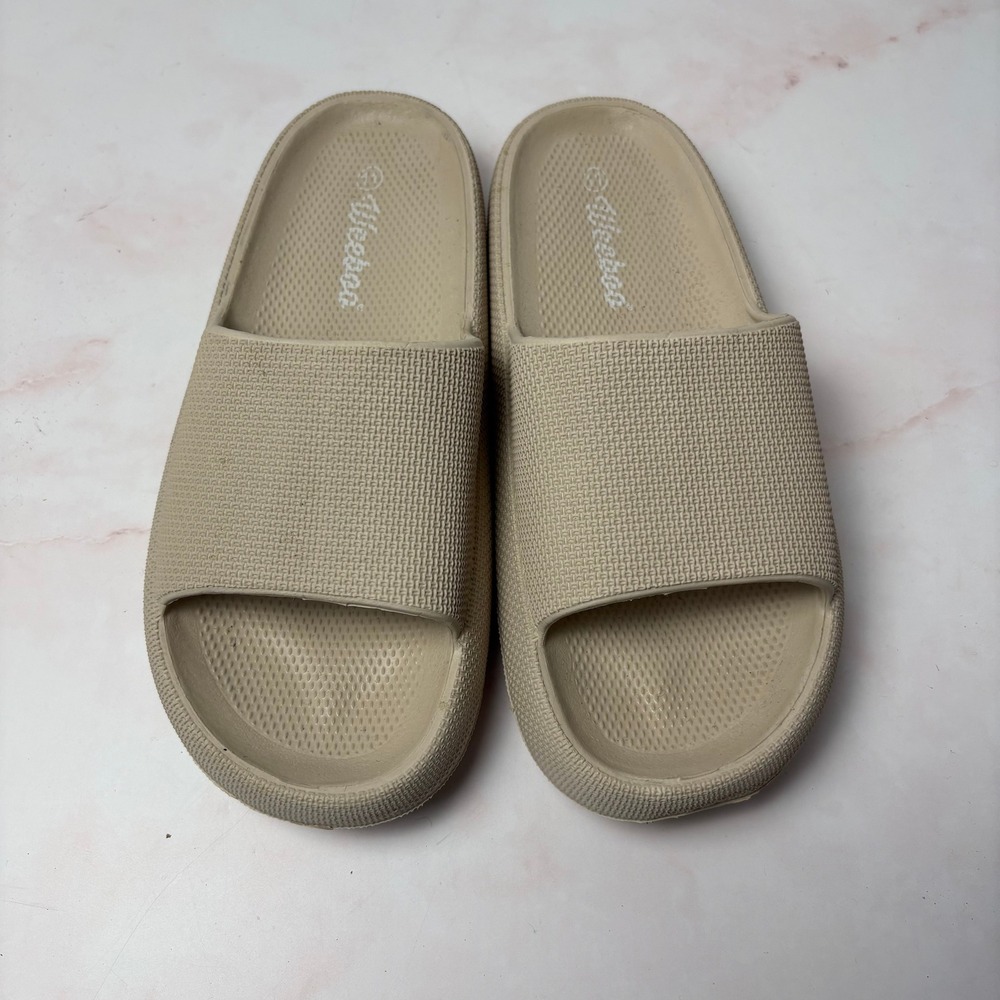Weeboo BEST-1 Women Beige Cloud Pillow Slide Sandals Textured Thick Sole Size 41